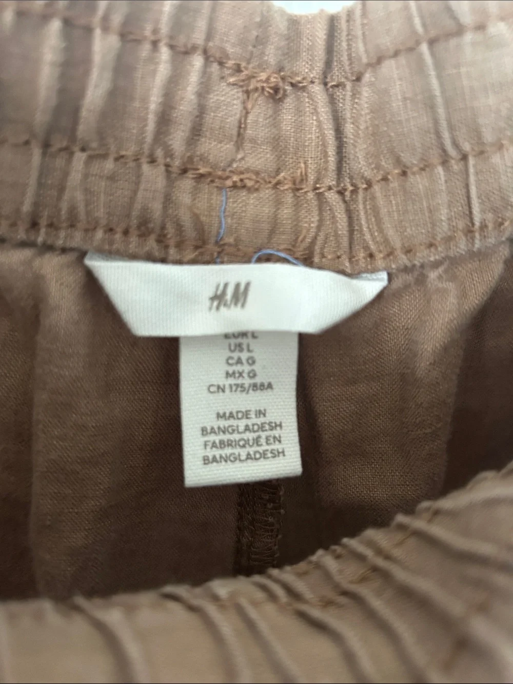 H&M Women's Straight-Leg Drawstring 100% Linen Pants — Brown